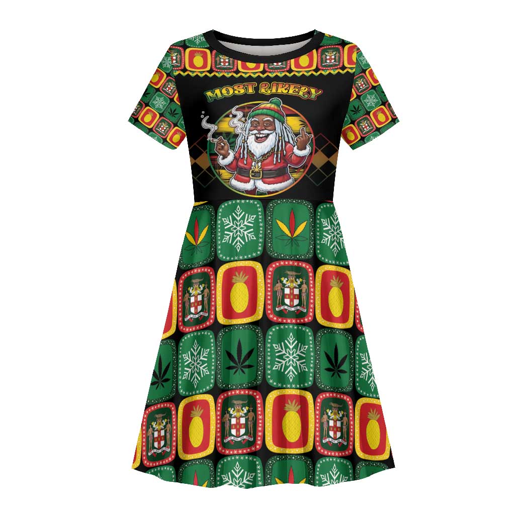 Afro-Jamaicans Christmas Kid Short Sleeve Dress Most Likely To Smoke With Santa - African Pride