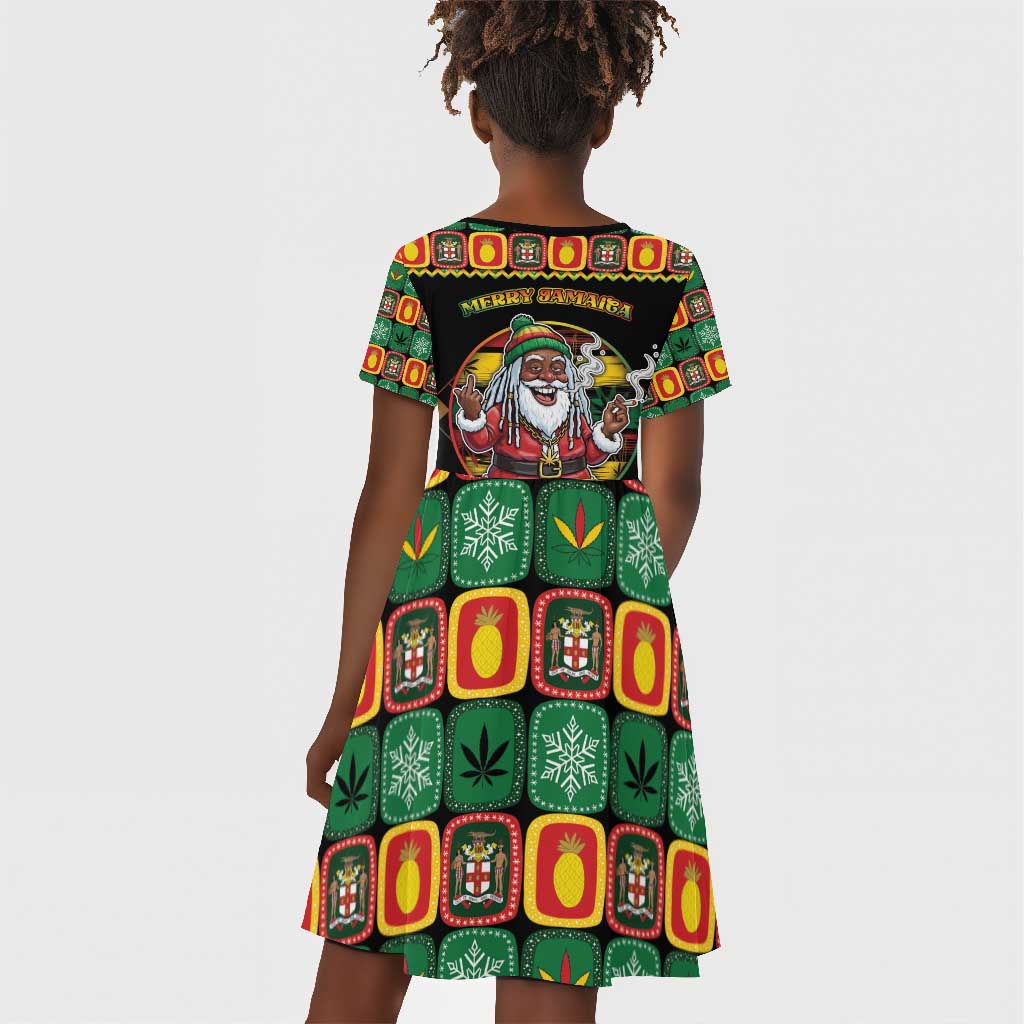 Afro-Jamaicans Christmas Kid Short Sleeve Dress Most Likely To Smoke With Santa - African Pride