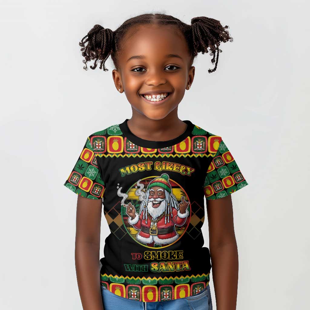 Afro-Jamaicans Christmas Kid T shirt Most Likely To Smoke With Santa - African Pride
