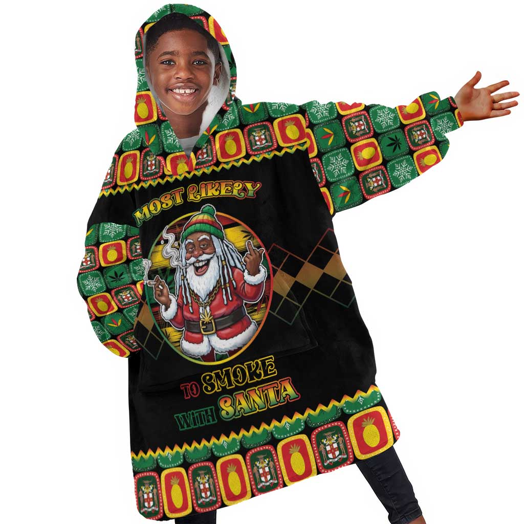Afro-Jamaicans Christmas Kid Wearable Blanket Hoodie Most Likely To Smoke With Santa - African Pride