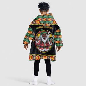 Afro-Jamaicans Christmas Kid Wearable Blanket Hoodie Most Likely To Smoke With Santa - African Pride