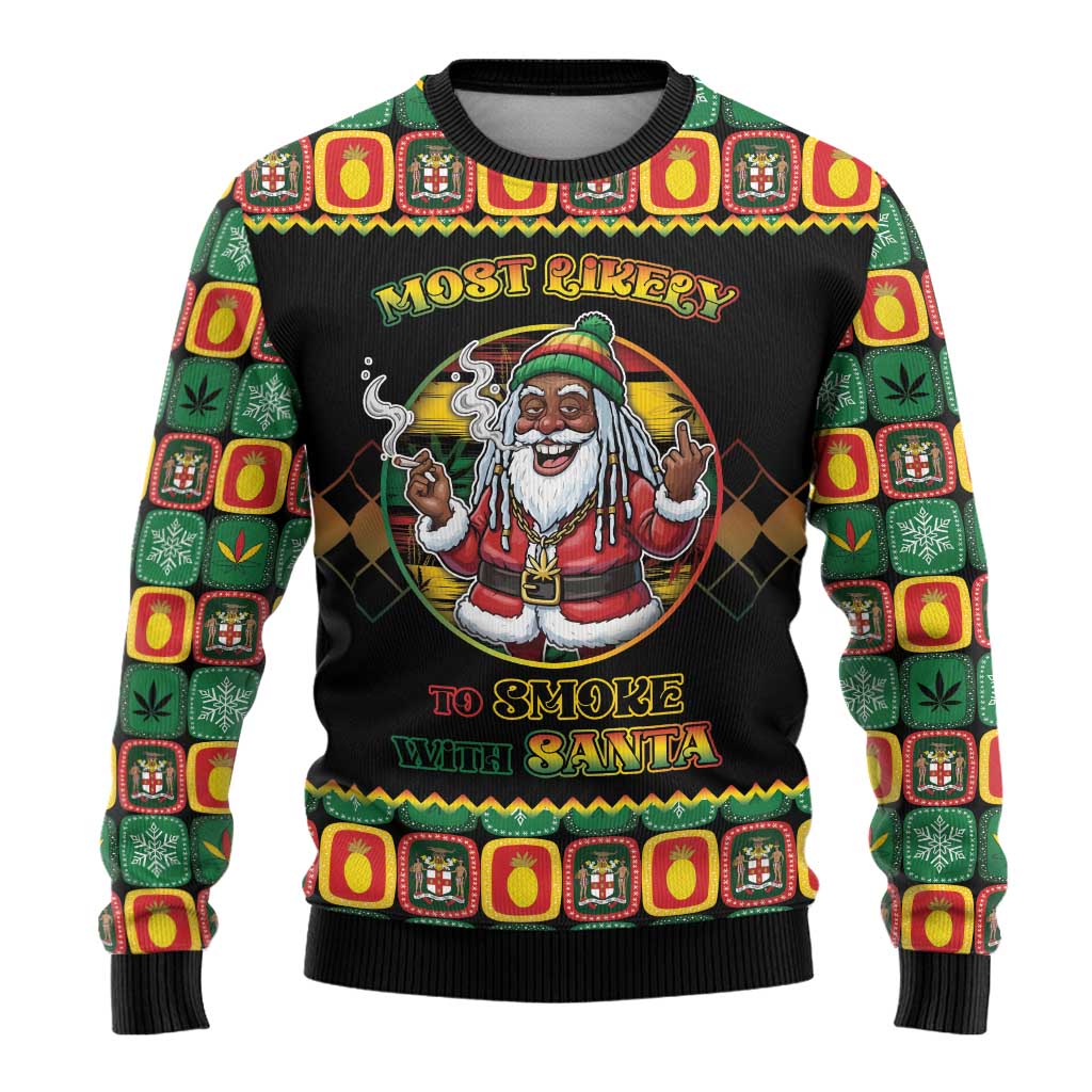 Afro-Jamaicans Christmas Ugly Christmas Sweater Most Likely To Smoke With Santa - African Pride