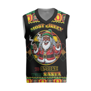 Afro-Jamaicans Christmas Knitted V-Neck Vest Most Likely To Smoke With Santa - African Pride
