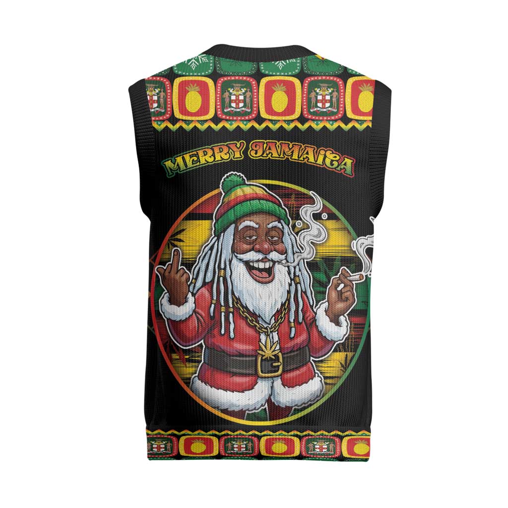 Afro-Jamaicans Christmas Knitted V-Neck Vest Most Likely To Smoke With Santa - African Pride