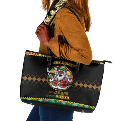 Afro-Jamaicans Christmas Leather Tote Bag Most Likely To Smoke With Santa - African Pride