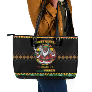Afro-Jamaicans Christmas Leather Tote Bag Most Likely To Smoke With Santa - African Pride