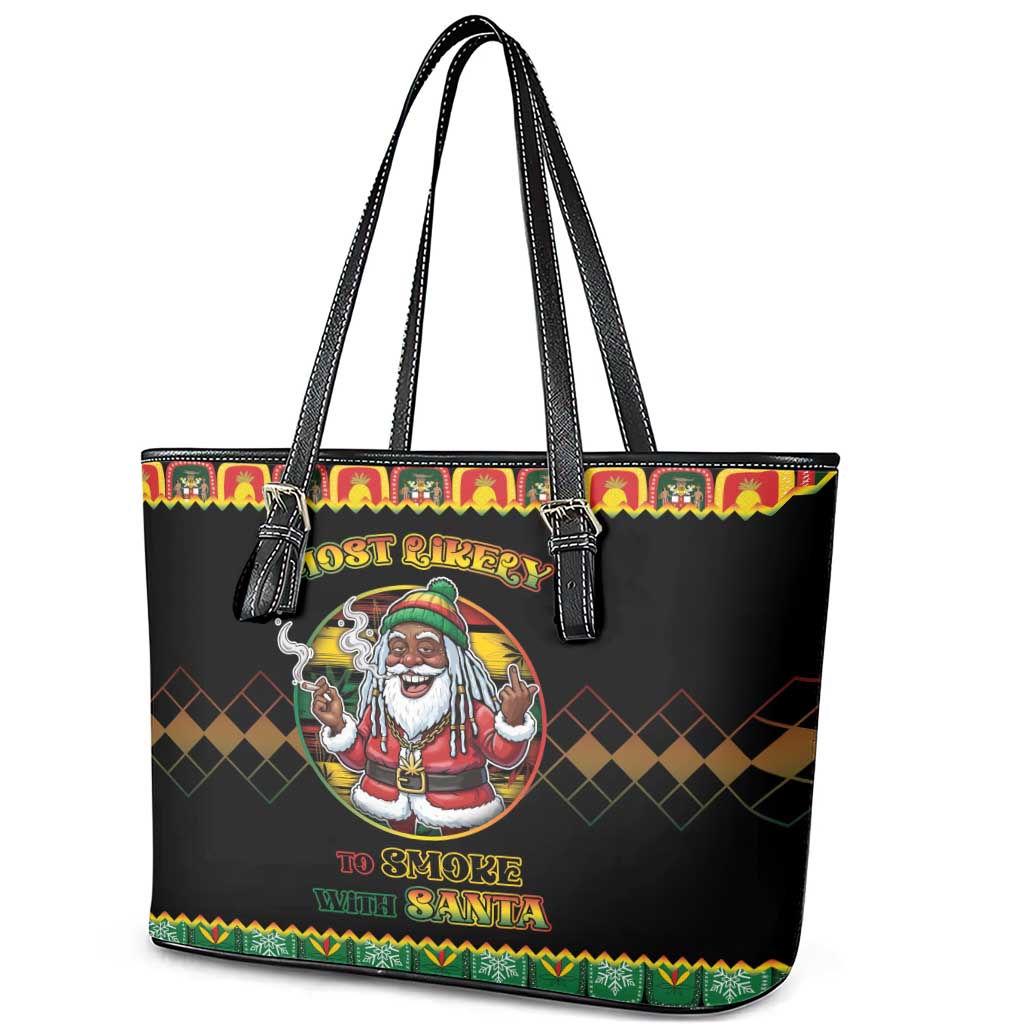 Afro-Jamaicans Christmas Leather Tote Bag Most Likely To Smoke With Santa - African Pride