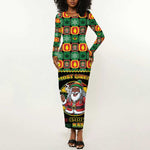 Afro-Jamaicans Christmas Long Sleeve Bodycon Dress Most Likely To Smoke With Santa - African Pride