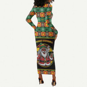 Afro-Jamaicans Christmas Long Sleeve Bodycon Dress Most Likely To Smoke With Santa - African Pride