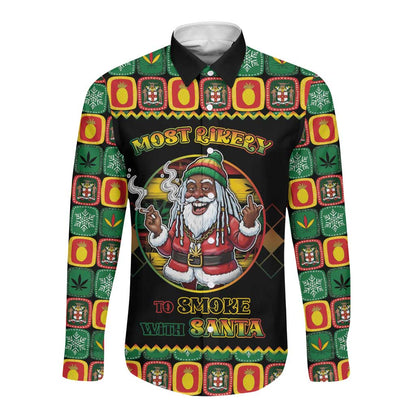 Afro-Jamaicans Christmas Long Sleeve Button Shirt Most Likely To Smoke With Santa - African Pride