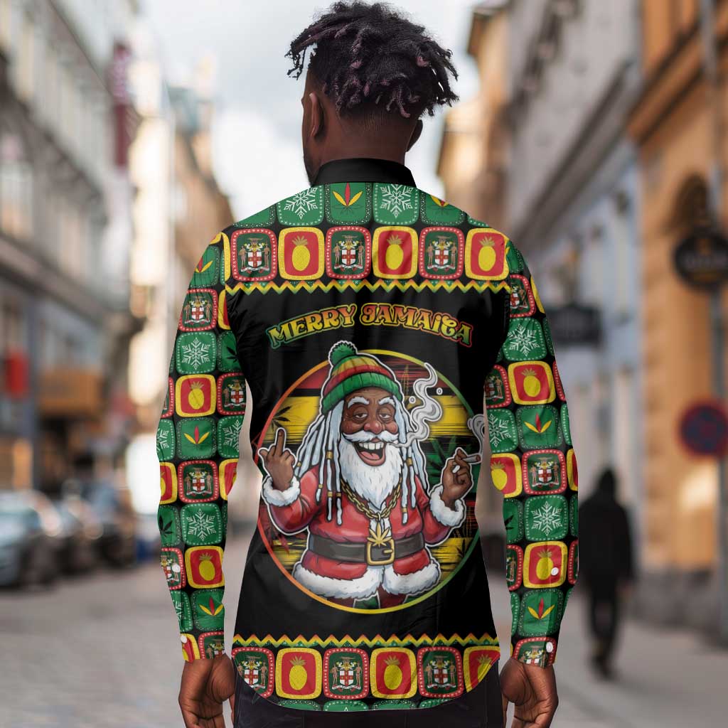 Afro-Jamaicans Christmas Long Sleeve Button Shirt Most Likely To Smoke With Santa - African Pride