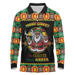 Afro-Jamaicans Christmas Long Sleeve Polo Shirt Most Likely To Smoke With Santa - African Pride