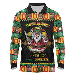 Afro-Jamaicans Christmas Long Sleeve Polo Shirt Most Likely To Smoke With Santa - African Pride
