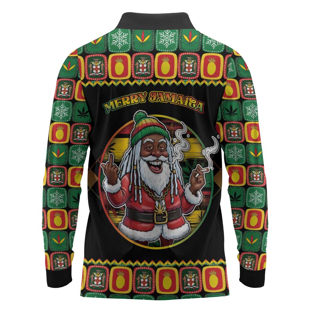 Afro-Jamaicans Christmas Long Sleeve Polo Shirt Most Likely To Smoke With Santa - African Pride