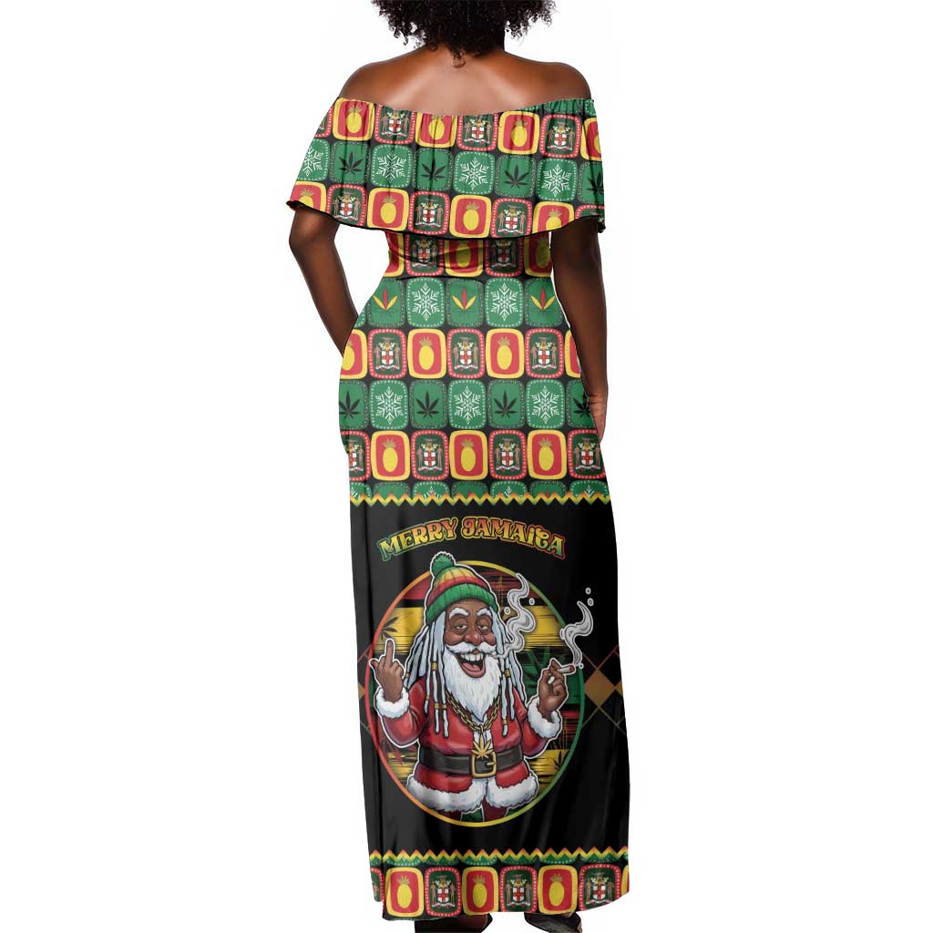 Afro-Jamaicans Christmas Off Shoulder Maxi Dress Most Likely To Smoke With Santa - African Pride