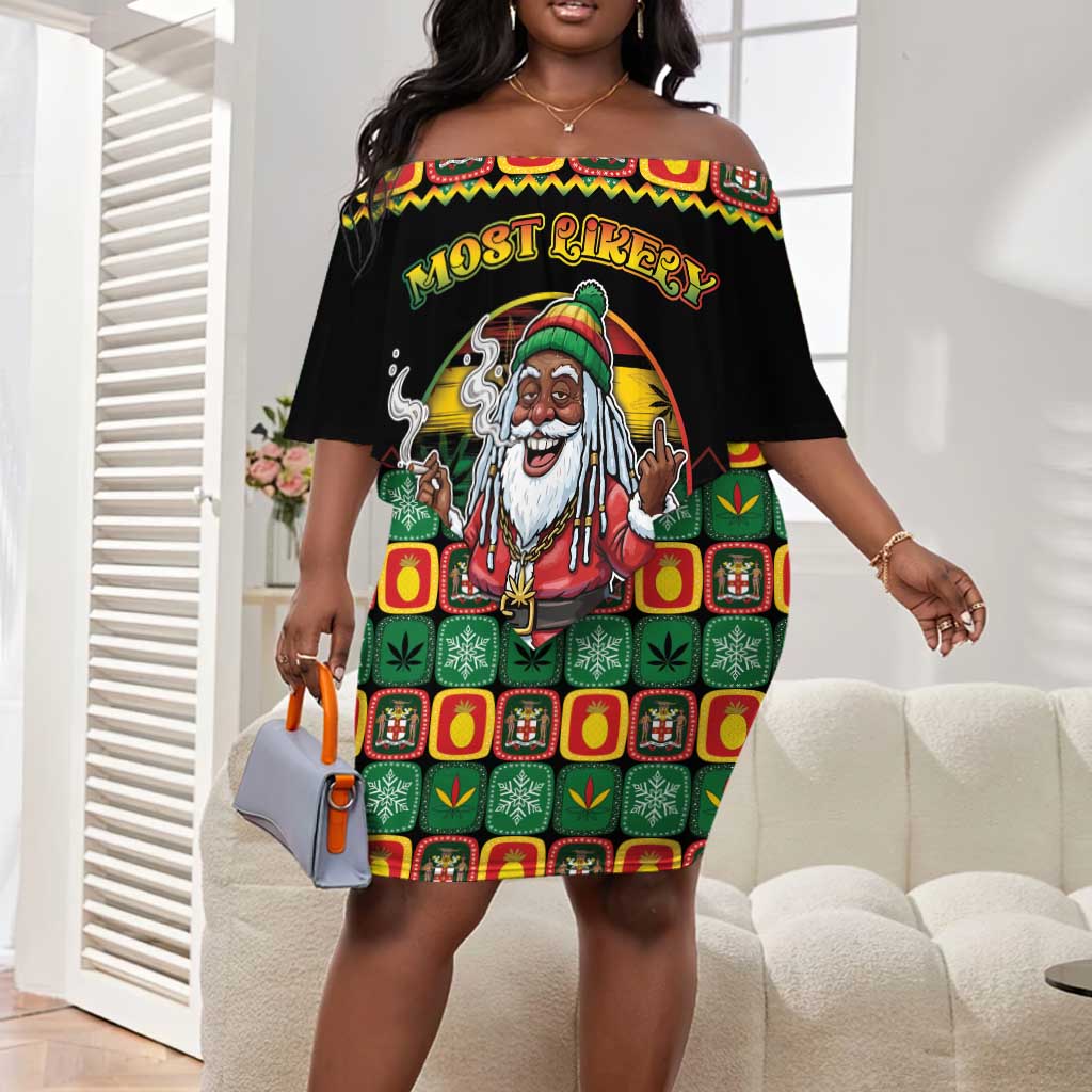 Afro-Jamaicans Christmas Off Shoulder Short Dress Most Likely To Smoke With Santa - African Pride