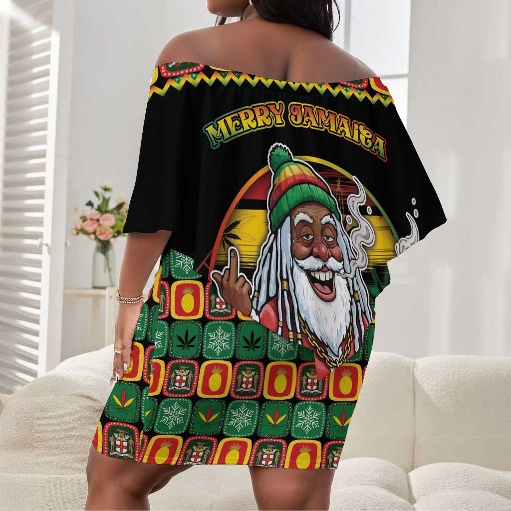 Afro-Jamaicans Christmas Off Shoulder Short Dress Most Likely To Smoke With Santa - African Pride