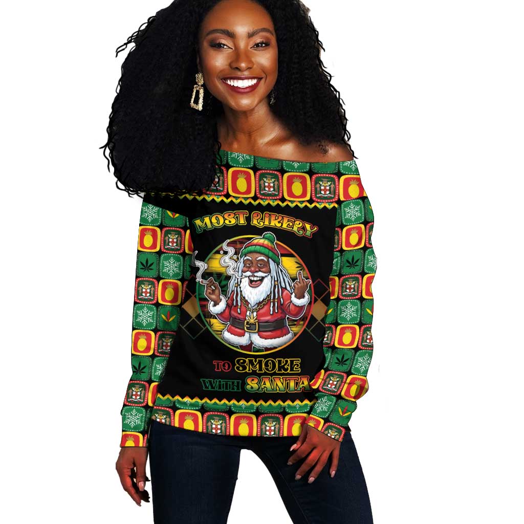 Afro-Jamaicans Christmas Off Shoulder Sweater Most Likely To Smoke With Santa - African Pride
