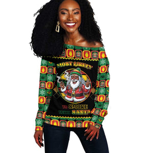 Afro-Jamaicans Christmas Off Shoulder Sweater Most Likely To Smoke With Santa - African Pride