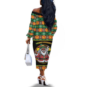 Afro-Jamaicans Christmas Off The Shoulder Long Sleeve Dress Most Likely To Smoke With Santa - African Pride
