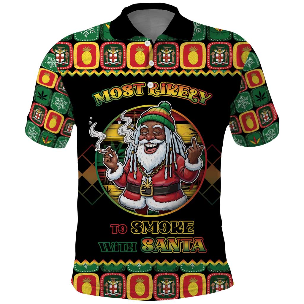 Afro-Jamaicans Christmas Polo Shirt Most Likely To Smoke With Santa - African Pride
