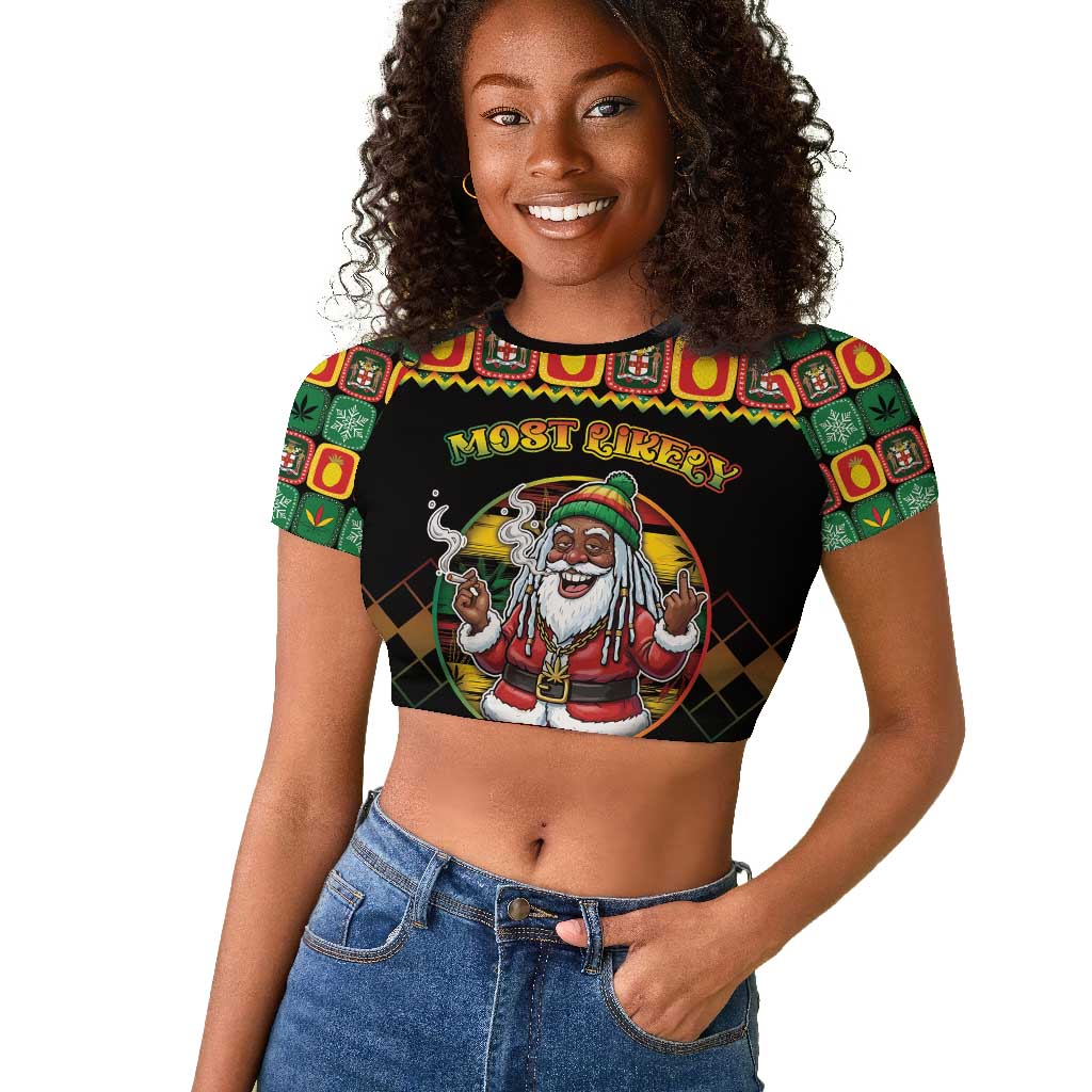 Afro-Jamaicans Christmas Raglan Cropped T shirt Most Likely To Smoke With Santa - African Pride