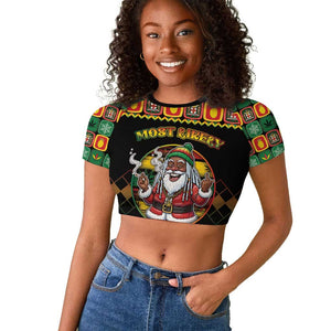 Afro-Jamaicans Christmas Raglan Cropped T shirt Most Likely To Smoke With Santa - African Pride