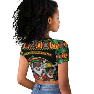 Afro-Jamaicans Christmas Raglan Cropped T shirt Most Likely To Smoke With Santa - African Pride