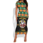 Afro-Jamaicans Christmas Short Sleeve Bodycon Dress Most Likely To Smoke With Santa - African Pride