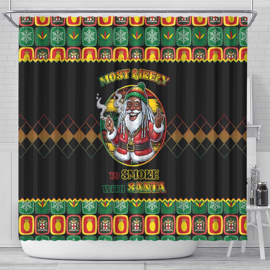 Afro-Jamaicans Christmas Shower Curtain Most Likely To Smoke With Santa - African Pride