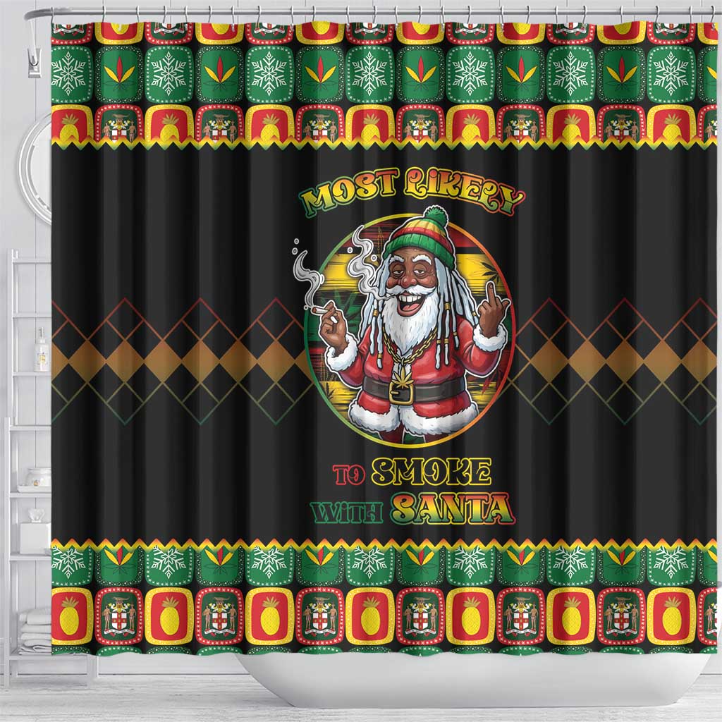 Afro-Jamaicans Christmas Shower Curtain Most Likely To Smoke With Santa - African Pride