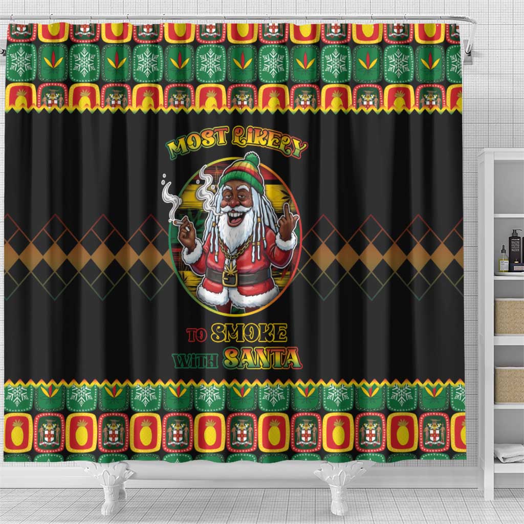 Afro-Jamaicans Christmas Shower Curtain Most Likely To Smoke With Santa - African Pride
