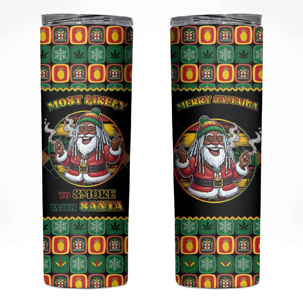 Afro-Jamaicans Christmas Skinny Tumbler Most Likely To Smoke With Santa - African Pride