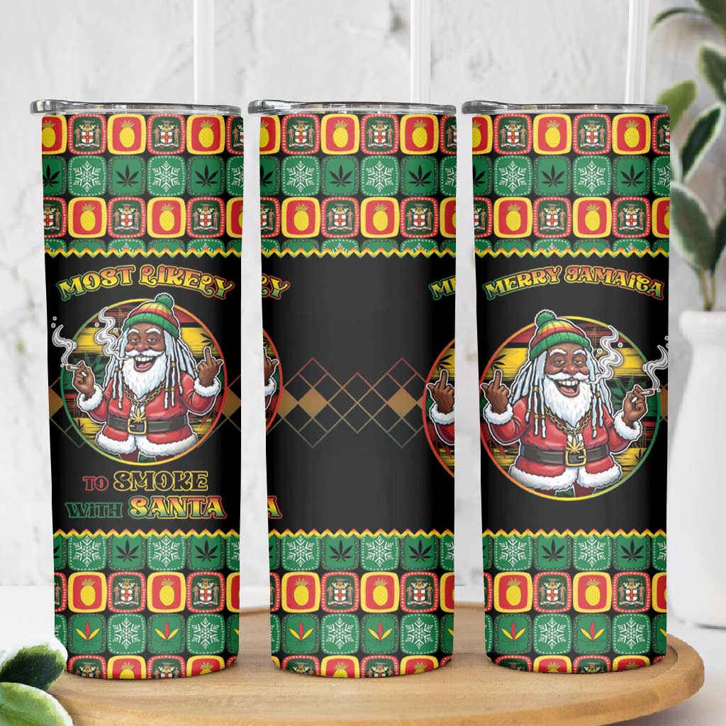 Afro-Jamaicans Christmas Skinny Tumbler Most Likely To Smoke With Santa - African Pride