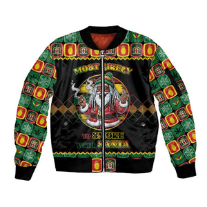 Afro-Jamaicans Christmas Sleeve Zip Bomber Jacket Most Likely To Smoke With Santa - African Pride