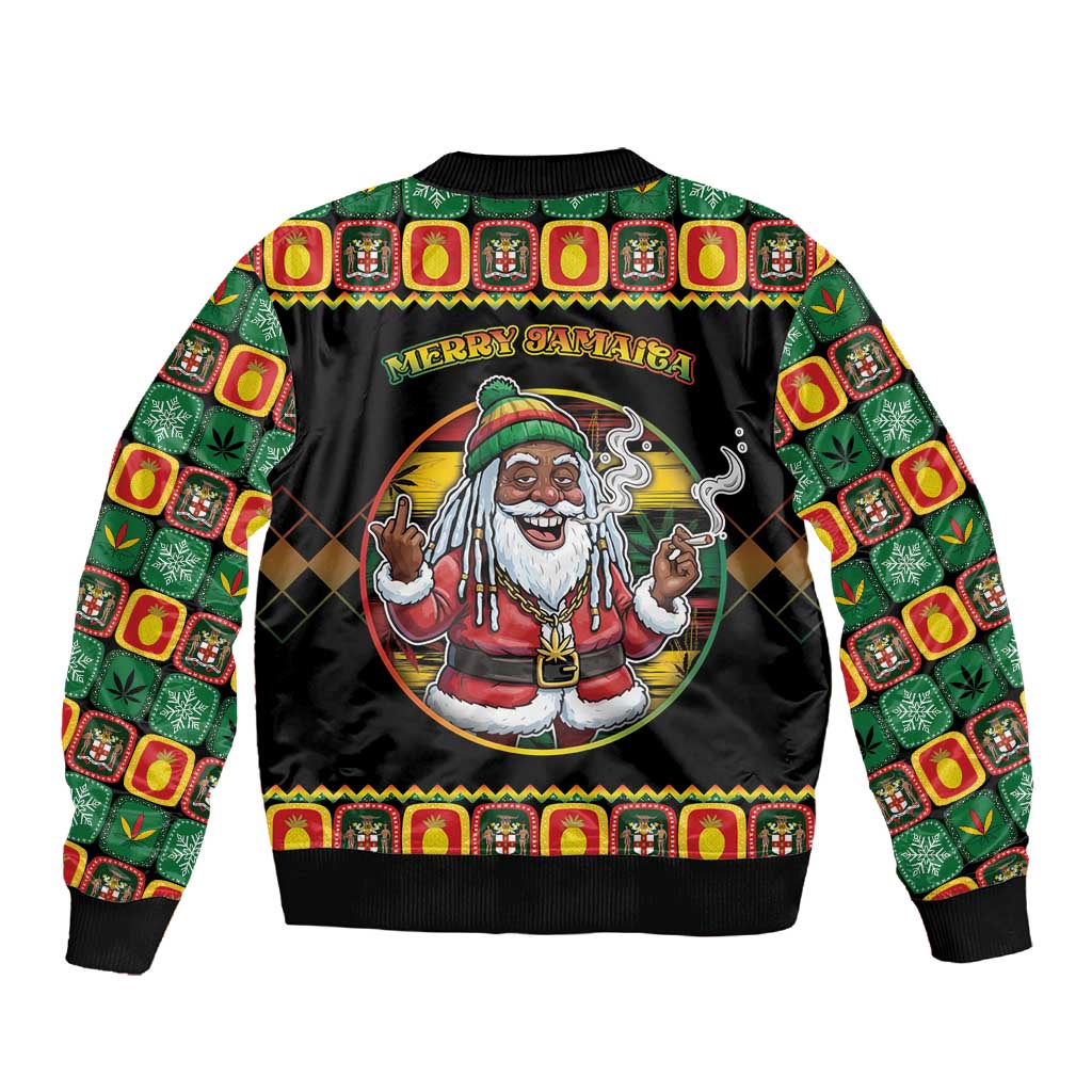 Afro-Jamaicans Christmas Sleeve Zip Bomber Jacket Most Likely To Smoke With Santa - African Pride