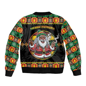 Afro-Jamaicans Christmas Sleeve Zip Bomber Jacket Most Likely To Smoke With Santa - African Pride