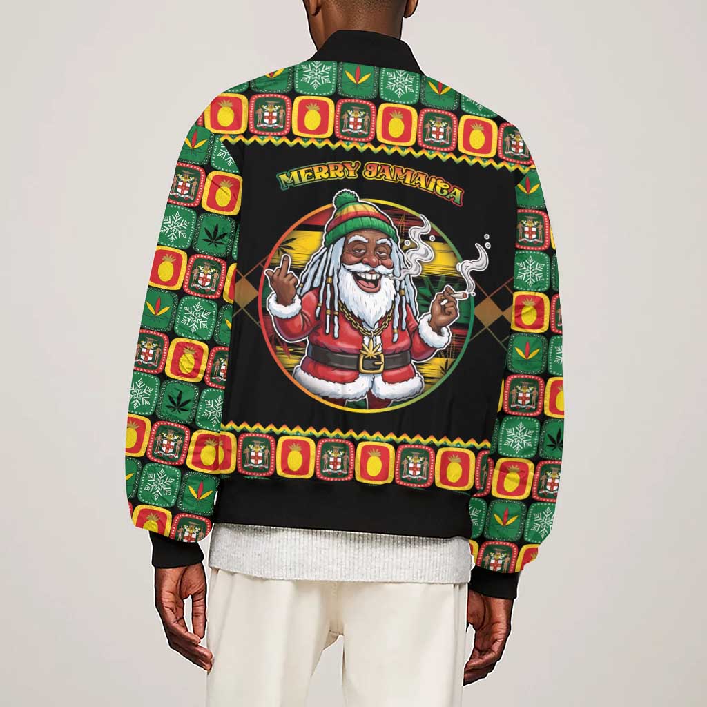 Afro-Jamaicans Christmas Sleeve Zip Bomber Jacket Most Likely To Smoke With Santa - African Pride