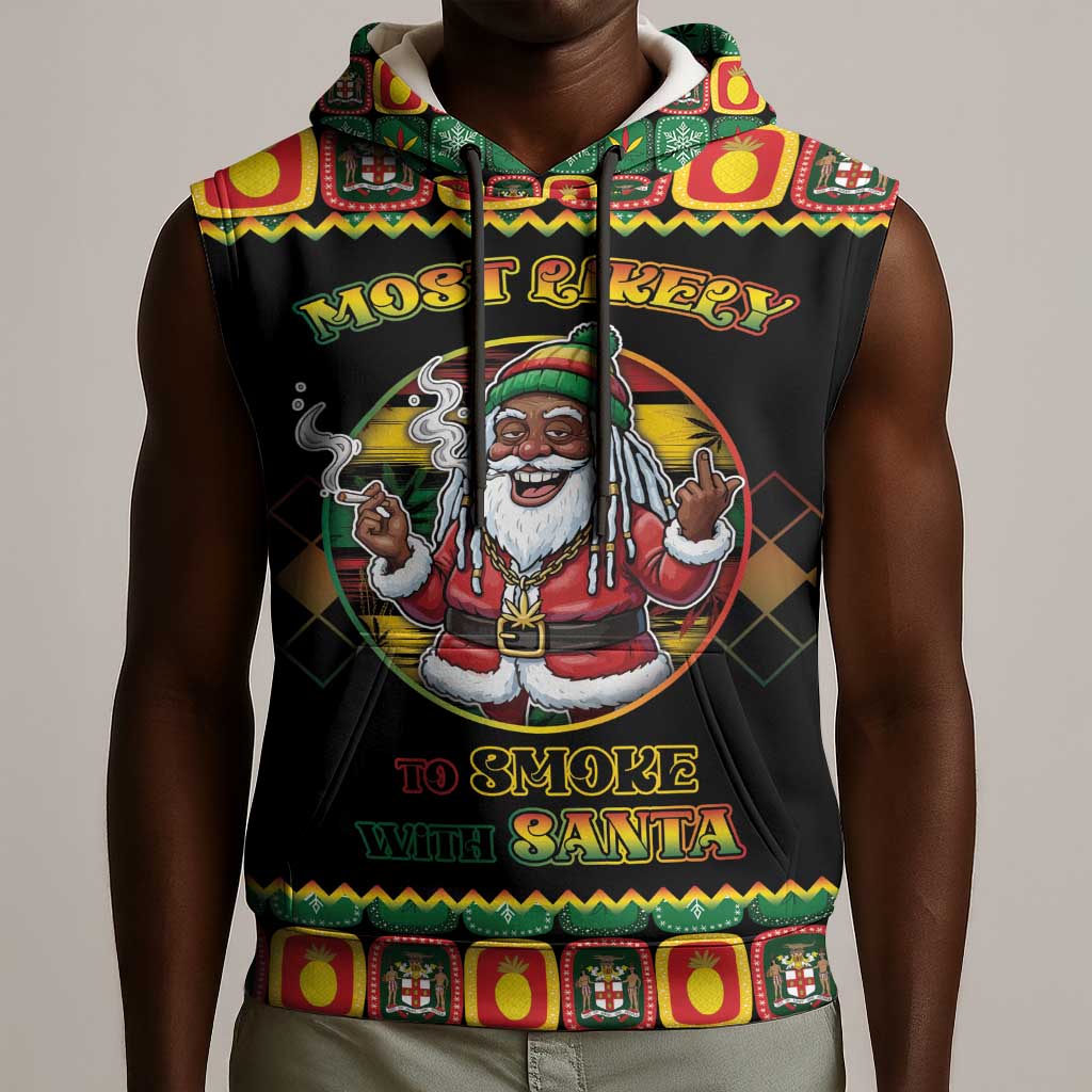 Afro-Jamaicans Christmas Sleeveless Hoodie Most Likely To Smoke With Santa - African Pride