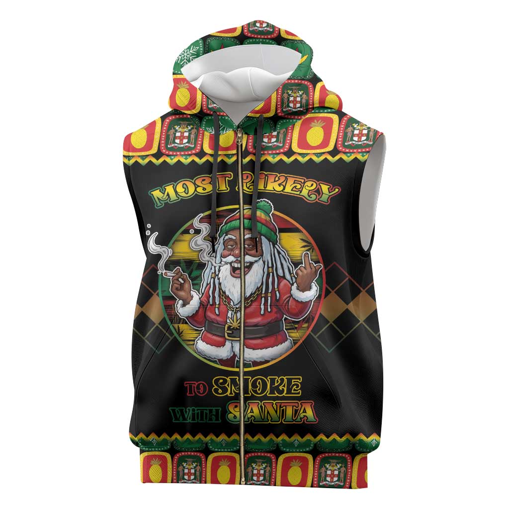 Afro-Jamaicans Christmas Sleeveless Zip Hoodie Most Likely To Smoke With Santa - African Pride