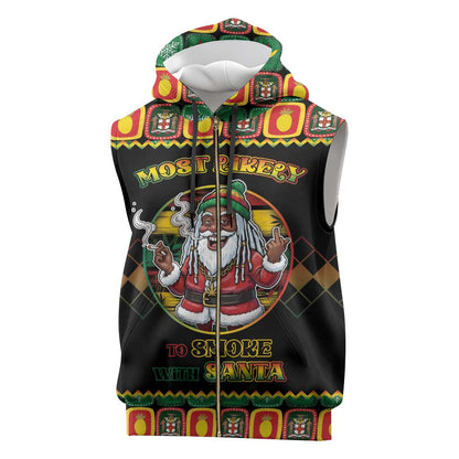 Afro-Jamaicans Christmas Sleeveless Zip Hoodie Most Likely To Smoke With Santa - African Pride