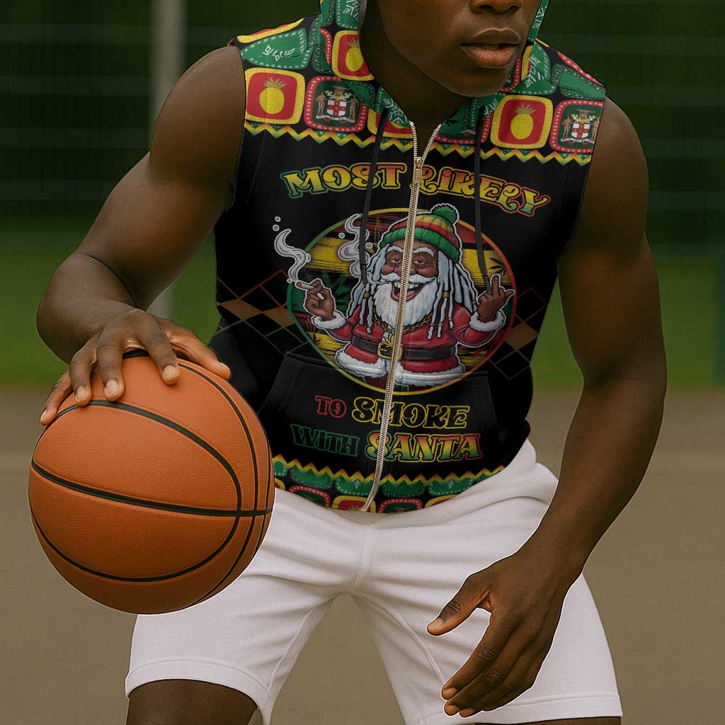 Afro-Jamaicans Christmas Sleeveless Zip Hoodie Most Likely To Smoke With Santa - African Pride
