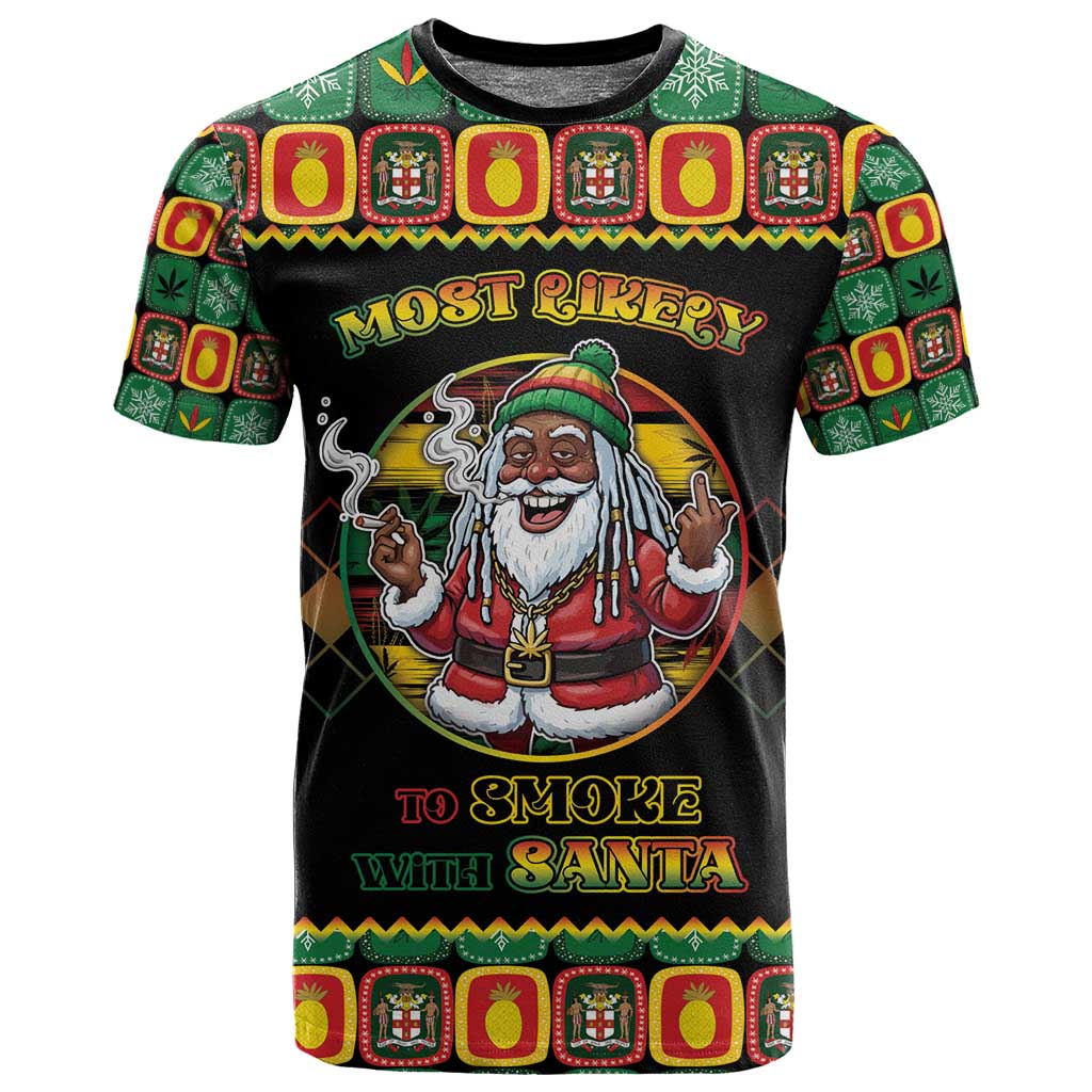 Afro-Jamaicans Christmas T shirt Most Likely To Smoke With Santa - African Pride