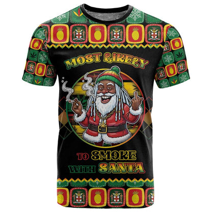 Afro-Jamaicans Christmas T shirt Most Likely To Smoke With Santa - African Pride