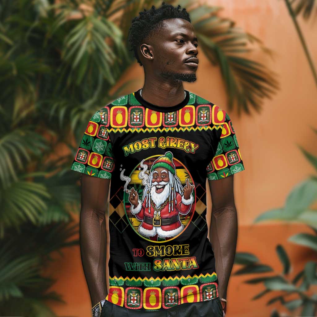 Afro-Jamaicans Christmas T shirt Most Likely To Smoke With Santa - African Pride