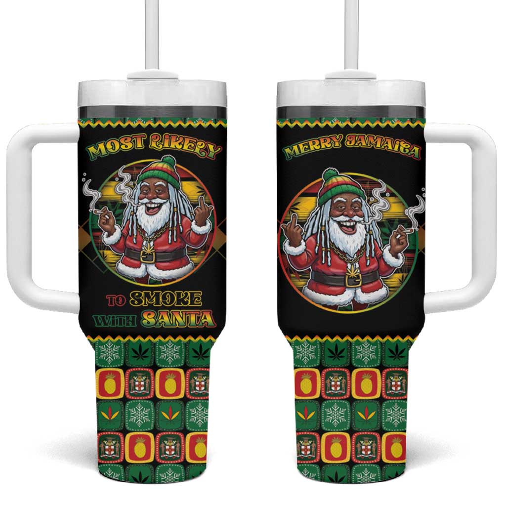 Afro-Jamaicans Christmas Tumbler With Handle Most Likely To Smoke With Santa - African Pride