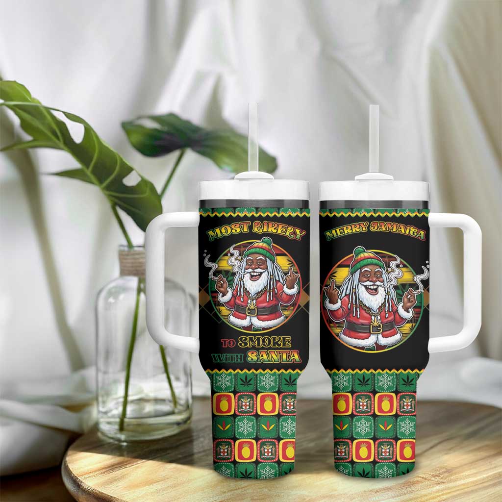Afro-Jamaicans Christmas Tumbler With Handle Most Likely To Smoke With Santa - African Pride