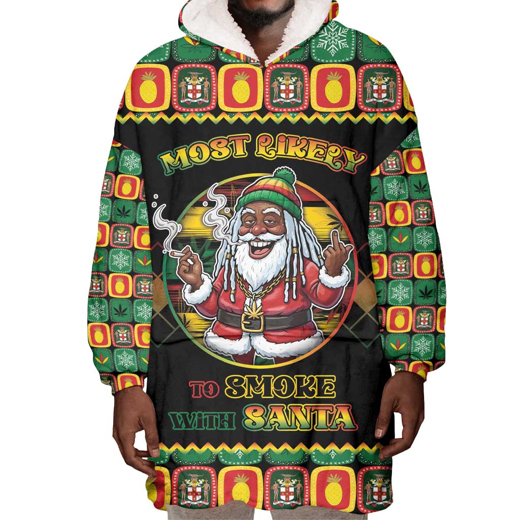 Afro-Jamaicans Christmas Wearable Blanket Hoodie Most Likely To Smoke With Santa - African Pride