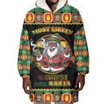 Afro-Jamaicans Christmas Wearable Blanket Hoodie Most Likely To Smoke With Santa - African Pride
