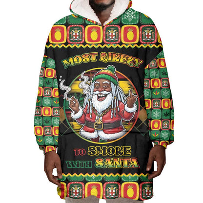 Afro-Jamaicans Christmas Wearable Blanket Hoodie Most Likely To Smoke With Santa - African Pride
